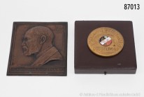 Konv. Plakette und Medaille: einseitige Bronzegussplakette 1915, von Hans Frei, auf Fr. Kintzinger, 108 x 92 mm. Dazu einseitige Preismedaille, Fa. Fa...