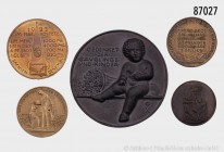 Weimarer Republik, Konv. 5 Medaillen der Hyperinflationszeit 1923, darunter Hungertaler Sachsen und "Gedenket der Säuglinge und Kinder". Interessante ...