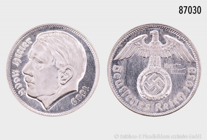 Medaille mit dem Porträt Adolf Hitlers, moderne Prägung, versilbert, Rs. im Stil...