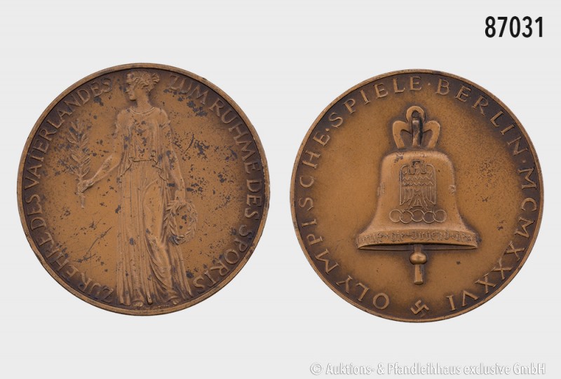 Drittes Reich, Olympische Spiele Berlin 1936, Medaille (Gelb-Bronze) von K. Roth...