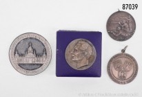 Konv. 7 Medaillen, dabei silberne Schützenmedaille 1913, auf das Preis-Schießen in Baldingen, mit Porträt Kaiser Wilhelms II. 990er Silber. 17,01 g; 3...