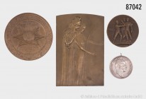 Konv. 1 Plakette und 3 Medaillen: Österreich, Bronzeplakette 1910, von Hujer, auf das 50-jährige Bestehen der Wiener Philharmoniker. 10 x 67 mm. Mit o...