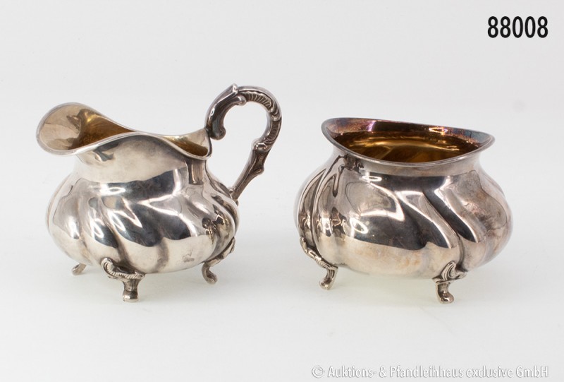 Silberkonv., bestehend aus Sahnekännchen, 800er Silber, ca. 1920er Jahre, dazu Z...