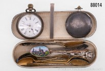 Silberkonv., bestehend aus: Taschenuhr, Schweiz, Niel HF, Gehäuse und Staubdeckel aus 800er Silber, eine weitere Taschenuhr, Messingehäuse und -staubd...