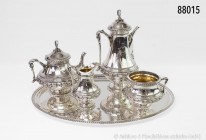 Kernstück Kaffeeservice, 750er Silber (Punzen 750 und Halbmond), ca. 1870, deutsch, bestehend aus Kaffeekanne, Teekanne, Zuckerdose und Milchkanne und...