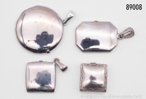 Silberkonv., bestehend aus 3 Anhängern in Form von Medaillons zum Öffnen mit Platz für kleine Bildchen, dazu eine alte Miniaturdose, alles 925er Silbe...