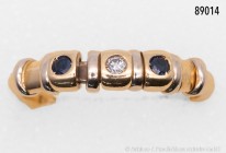 Damenring, 750er Gold, (Punzen "Stern 1326 MI"), mit 1 Punktdiamanten und 2 Punktsaphiren, Ringgröße 54. 4,2 g.