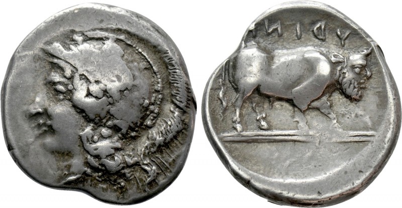 CAMPANIA. Hyria. Didrachm (400-350 BC). 

Obv: Head of Athena left.
Rev: YDIN...