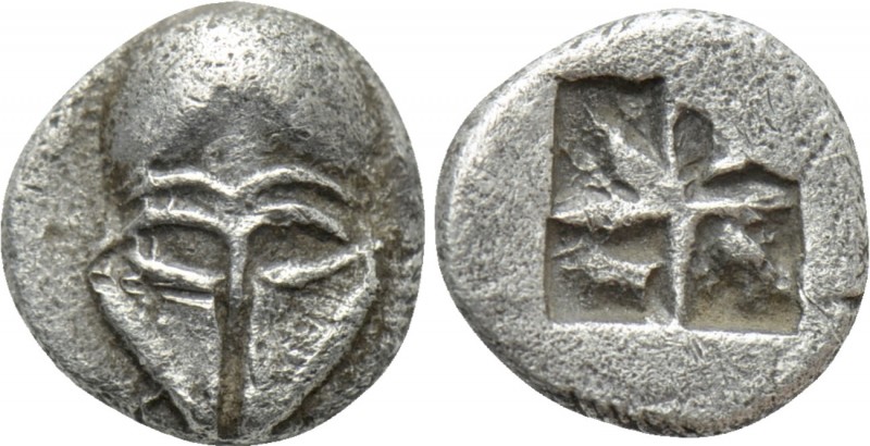 ASIA MINOR. Uncertain. Hemiobol (5th century BC). 

Obv: Facing Corinthian hel...