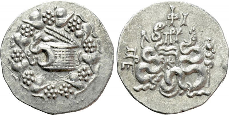 MYSIA. Pergamon. Cistophor (Circa 166-67 BC). 

Obv: Cista mystica with serpen...