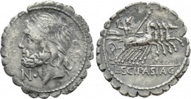 L. SCIPIO ASIAGENUS. Serrate Denarius (106 BC). Rome.