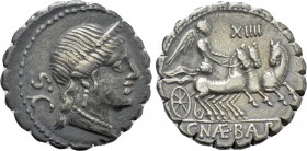 C. NAEVIUS BALBUS. Serrate Denarius (79 BC). Rome.
