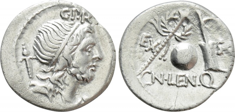 CN. LENTULUS. Denarius (76-75 BC). Spain. 

Obv: C P R. 
Diademed and draped ...