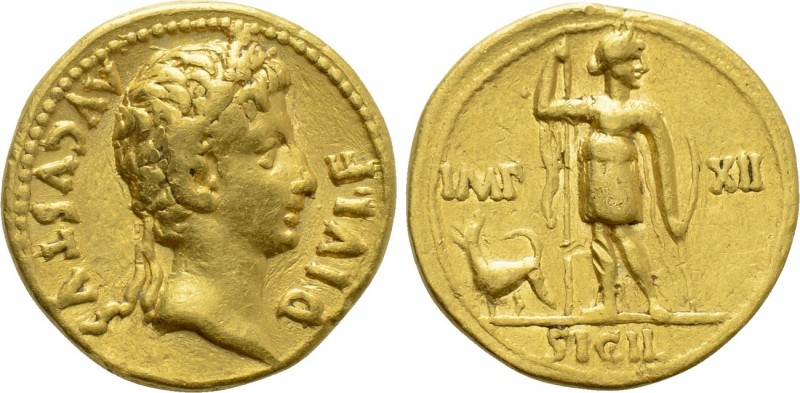AUGUSTUS (27 BC-AD 14). Aureus. Lugdunum. 

Obv: AVGVSTVS DIVI F. 
Laureate h...