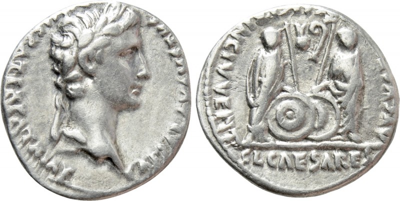 AUGUSTUS (27 BC-14 AD). Denarius. Lugdunum. 

Obv: CAESAR AVGVSTVS DIVI F PATE...