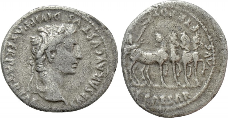 AUGUSTUS (27 BC-14 AD). Denarius. Lugdunum. 

Obv: CAESAR AVGVSTVS DIVI F PATE...