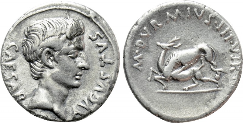 AUGUSTUS (27 BC-14 AD). Denarius. Rome. M. Durmius, moneyer.

Obv: CAESAR AVGV...