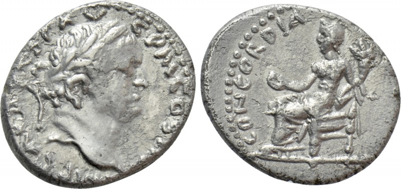 VESPASIAN (69-79). Denarius. Antioch. 

Obv: IMP CAES VESPA AVG P M COS IIII. ...