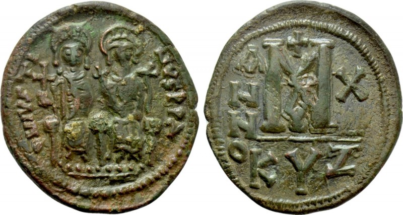 JUSTIN II with SOPHIA (565-578). Follis. Kyzikus. Dated RY 10 (574/5). 

Obv: ...