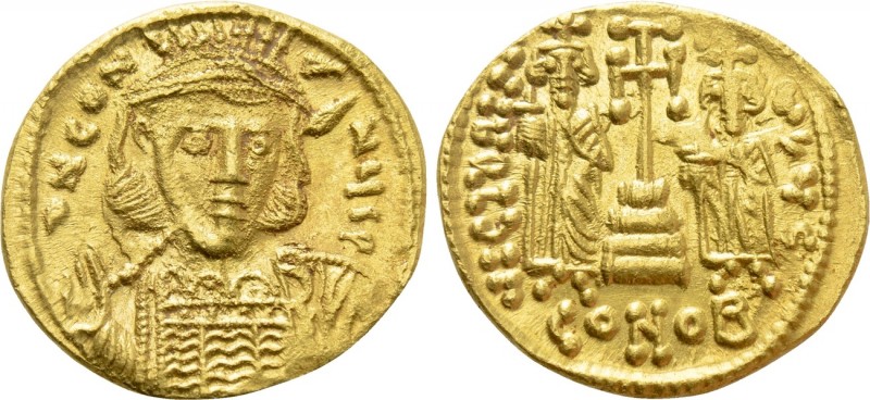 CONSTANTINE IV POGONATUS with HERACLIUS and TIBERIUS (668-685). GOLD Solidus. Co...