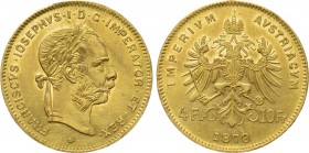 AUSTRIAN EMPIRE. Franz Joseph I (1848-1916). GOLD 4 Florin or 10 Francs (1878). Wien (Vienna).