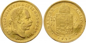 Austrian Empire. Franz Joseph I (1848-1916). GOLD 4 Forint / 10 Francs (1870 CYF). Nagybanya.