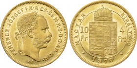 Austrian Empire. Franz Joseph I (1848-1916). GOLD 4 Forint / 10 Francs (1870 KB). Kremnitz.