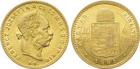 Austrian Empire. Franz Joseph I (1848-1916). GOLD 4 Forint / 10 Francs (1885 KB). Kremnitz.