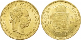 Austrian Empire. Franz Joseph I (1848-1916). GOLD 4 Forint / 10 Francs (1886 KB). Kremnitz.
