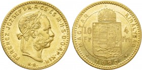 Austrian Empire. Franz Joseph I (1848-1916). GOLD 4 Forint / 10 Francs (1890 KB). Kremnitz.