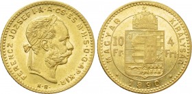 Austrian Empire. Franz Joseph I (1848-1916). GOLD 4 Forint / 10 Francs (1890 KB). Kremnitz.