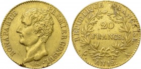 FRANCE. Napoleon I (First consul, 1801-1804). GOLD 20 Francs AN12 (=1803/04 A). Paris.
