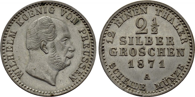 GERMANY. Preußen. Wilhelm I (1861-1888). 2 2/1Groschen (1871-A). Berlin. 

Obv...