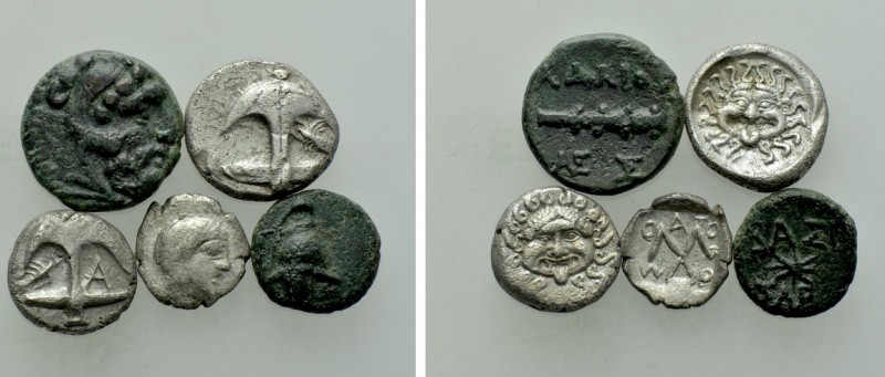 5 Greek Coins. 

Obv: .
Rev: .

. 

Condition: See picture.

Weight: g....