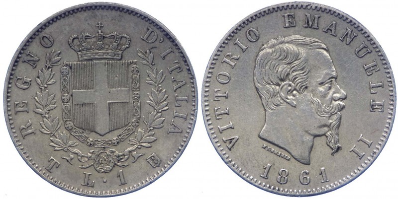 Vittorio Emanuele II (1861-1878) 1 Lira "Stemma" 1861 Torino - RRR RARISSIMA -Ag...