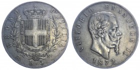 Vittorio Emanuele II (1861-1878) Scudo da 5 Lire 1872 Roma (2&deg;Tipo) - RR MOLTO RARA - Ag
BB+