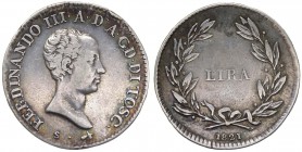Firenze - Ferdinando III (1791-1824) 1 Lira 1821 - Gig.46 - Colpetti - Ag gr.46 
BB+