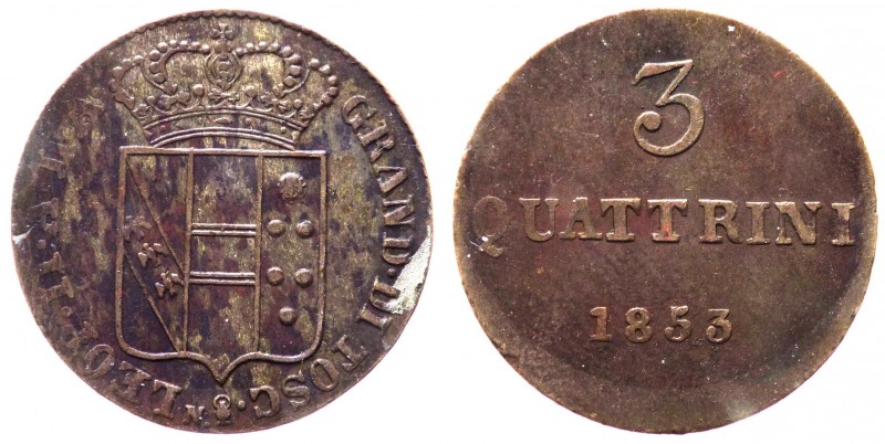 Firenze - Leopoldo II (1824-1859) 3 Quattrini 1853 - Cu gr.2,05