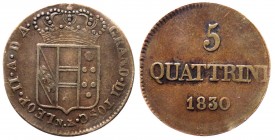 Firenze - Leopoldo II (1824-1859) 5 Quattrini 1830 - Cu gr.3,41