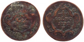 Gorizia - Leopoldo II o Francesco II d'Asburgo Lorena (1790-1835) 1/2 Soldo 1792 segno F - zecca di Hall - R (RARO) - Cu gr. 1,32 
MB+