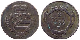 Gorizia - Francesco II d'Asburgo Lorena (1799-1802) 2 Soldi 1799 - Zecca di Kremnitz - Cu gr. 5,59 
BB+