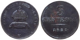 Lombardo Veneto - Venezia - Francesco I d'Asburgo (1815-1835) 3 Centesimi 1822 - NC (NON COMUNE) - Cu gr.4,91 
MB