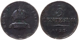 Lombardo Veneto - Venezia - Francesco I d'Asburgo (1815-1835) 5 Centesimi 1822 - NC (NON COMUNE) - Cu gr. 8,06 
MB