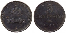 Lombardo Veneto - Milano - Francesco Giuseppe I (1848-1866) 5 centesimi 2° tipo 1849 - con vari colpetti - Cu gr.8,49 
qMB