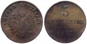 Lombardo Veneto - Milano - Francesco Giuseppe I (1848-1866) 5 centesimi 2° tipo 1852 - NC (NON COMUNE) - Cu gr. 4,97 
MB