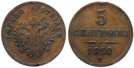 Lombardo Veneto - Venezia - Francesco Giuseppe I (1848-1866) 5 centesimi 2° tipo 1852 - Cu gr. 5,64 
BB