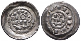 Milano - Enrico II di Sassonia (1004-1024) Denaro Scodellato - D/ IMPERATOR Nel campo H RIC N. ; R/ AVC MED IOLA NIM nel campo. MIR 44 - Ag gr.1,21 
...