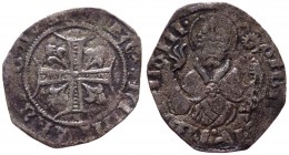 Milano - Filippo Maria Visconti (1412-1447) Sesino tipo con croce e santo - CNI V 163-173 - Mi gr. 0,77 
MB