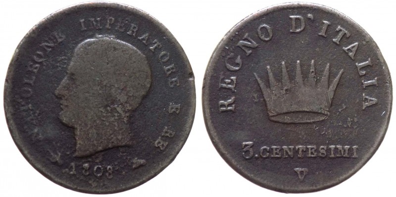 Venezia - Napoleone I Re d'Italia - (1805-1814) 3 Centesimi 1° tipo 1808 - Gig. ...