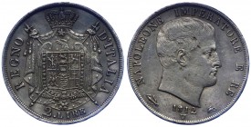 Venezia - Napoleone I Re d'Italia - (1805-1814) 2 Lire 1812 II°Tipo - D/ Marchio di Zecca "V" su "M" - Ag RARA
qSPL